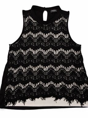 Tempted Lace Overlay Sleeveless Top Women’s XL Black Sheer